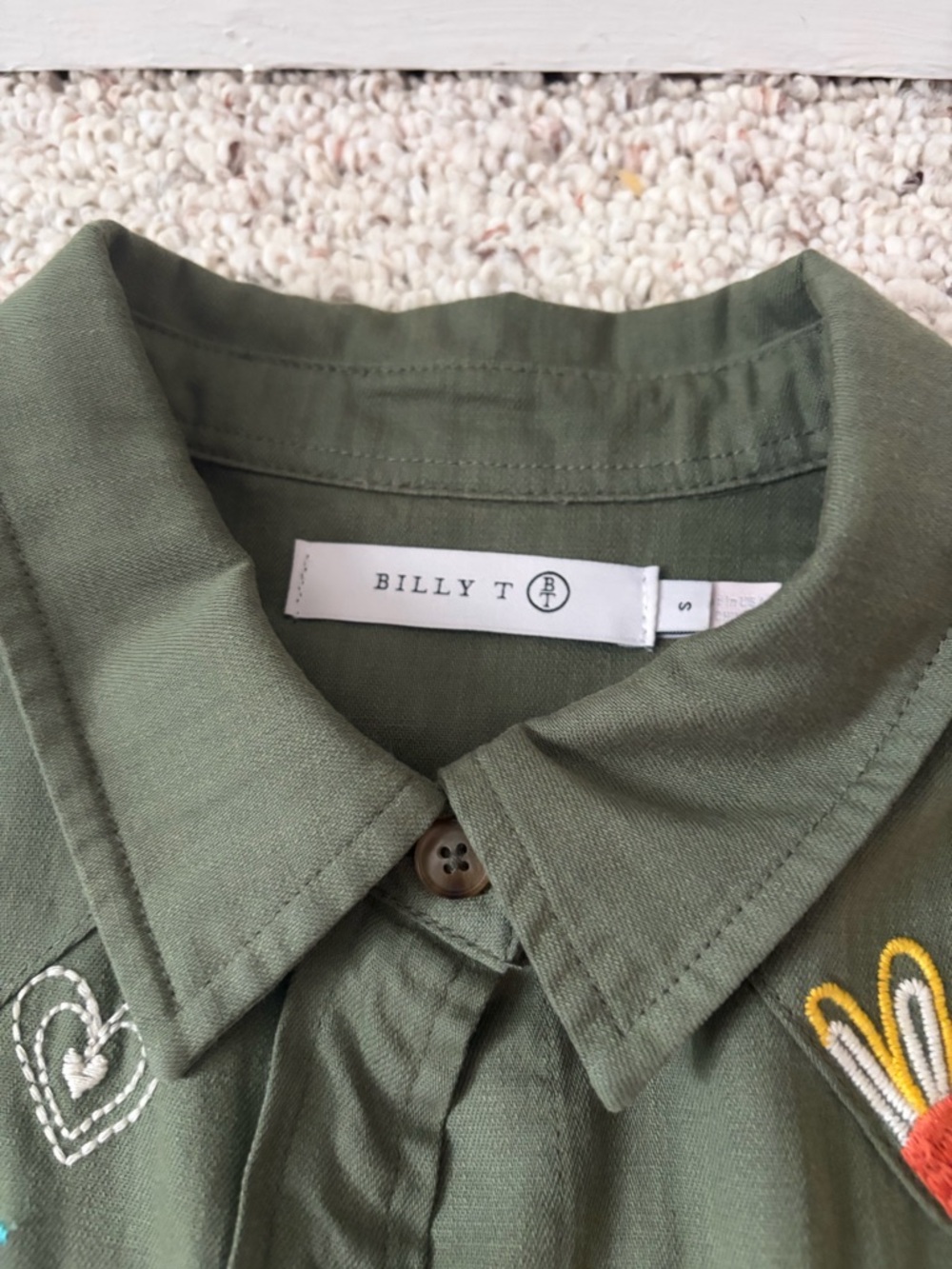 Billy T Embroidered Olive Green Button-Up Shirt - Picture 4 of 4